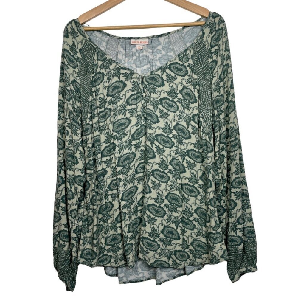 Knox Rose Green Floral Bubble Sleeve Tunic Top Size: Medium